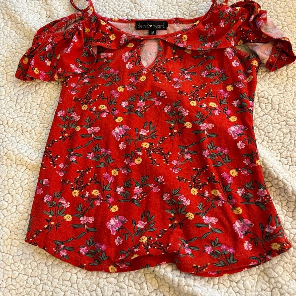 Derek Heart Red and Pink Floral Blouse